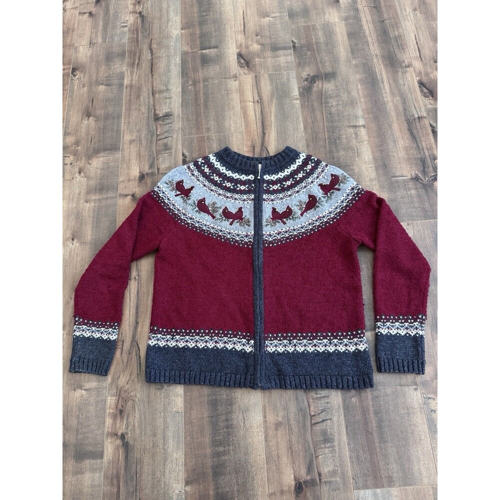 Vintage Croft & Barrow Silk Zip Up Cardinal Sweater Embroidered Size Small Red
